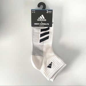Adidas men’s quarter socks 3 pairs size 6-12 white black gray